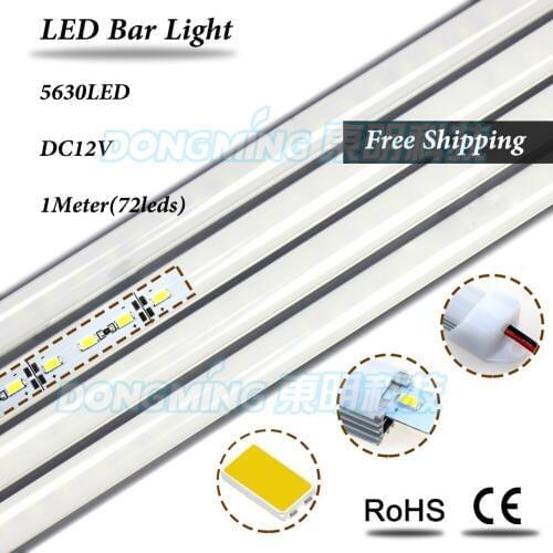 100pcs 12V 72 luces aluminum led strip light 5630 led bar indoor 1m + U Profile + PC milky/clear cover + DC connectors