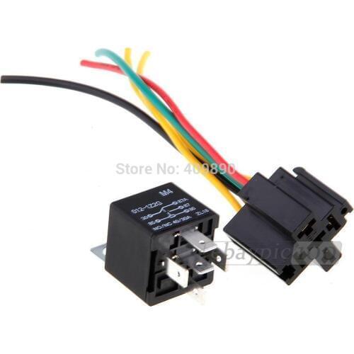 100pcs/LOT 12V Volt SPDT Relay + Wire Socket Car Automotive Alarm 40 AMP 30/40A