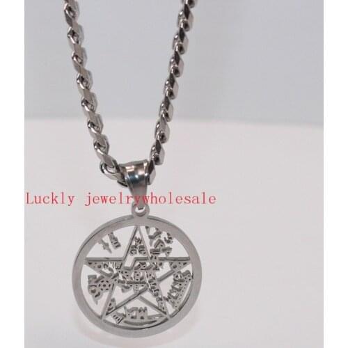 5mm 18''-32'' Curb Chain Stainless Steel religious satanic worship pentagram Pendant necklace Mens Friends Gifts
