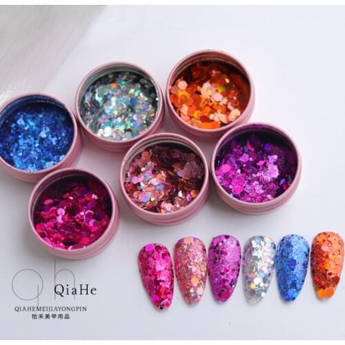Nail Art Accessories Laser Sequins Hexagonal Glitter Powder Mixed Size Nail Patches Nail Decoration Large Sequins Nail Glitter