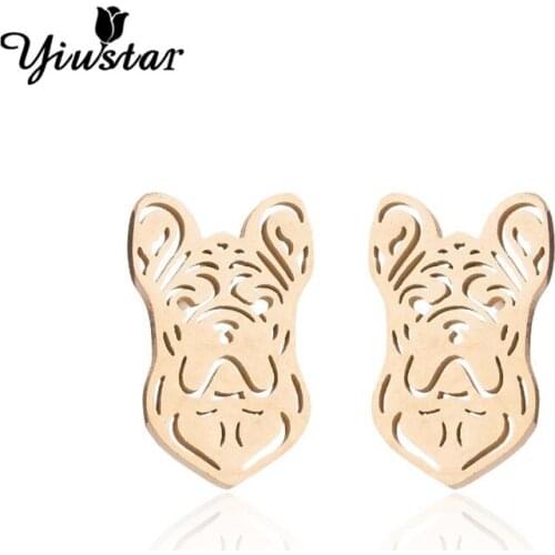 Yiustar New Fashion Gold Origami Animal Stud Earrings French Bulldog Pet Dog Ear Earrings Piercing Pendients Wholesale 2020 Gift