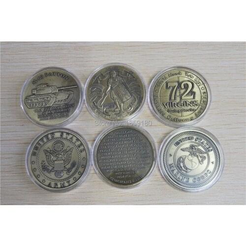 Free Shipping 51pcs/lot,Mix - 72 Virgins Datins Service + M-60 PATTON TANK CHALLENGE COIN + Armor of God Challenge Coin