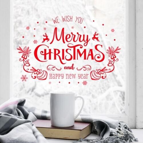 Blessing Merry Christmas Wall Decals DIY Window Stickers PVC Waterproof Wall Wallpaper Christmas Decor for Home Kids Living Room