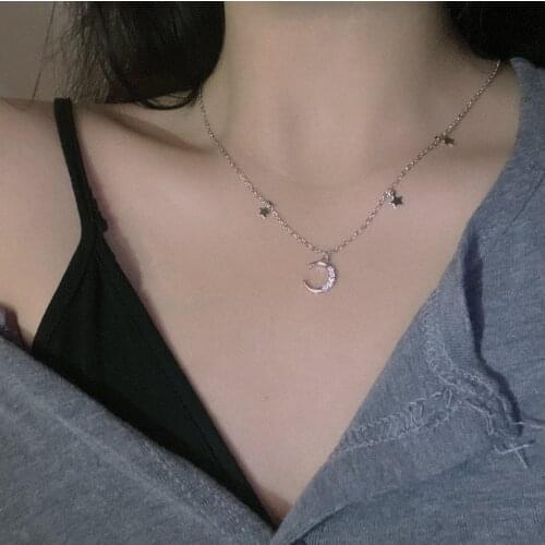 Zircon Moon Star Necklace For Women 2021 Charms Cute Body Chains Korean Fashion Femme Wedding Accessories Designer Jewelry Gift