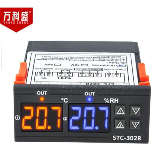 Dual Digital Thermostat Temperature Humidity Control STC-3028 Thermometer Hygrometer Controller AC 110V 220V DC 12V 24V 10A