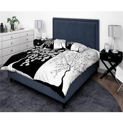 2/3 Pcs Luxurious Flower Leaves Duvet Cover Set Black and White Bedding Sets Twin/Queen/King Size Couple 2 People Bed Comforter