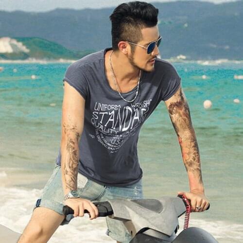 Summer new European and American Casual Tees letter Printing t-shirt male loose tops brand mens short sleeve T-shirt T4002