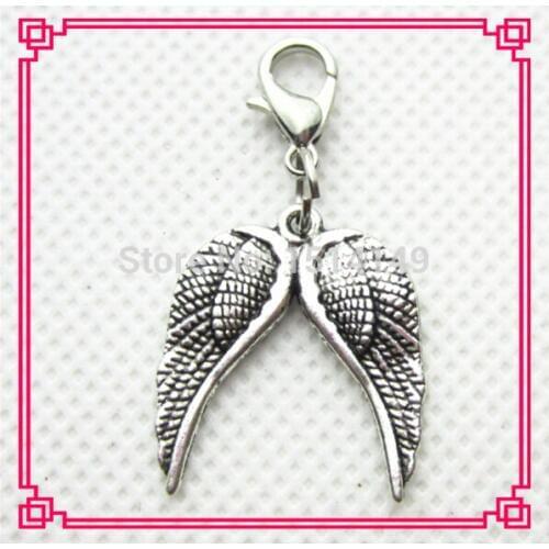 Hot selling lobster clasp double wing pendant dangle charms for floating lockets charms diy jewelry