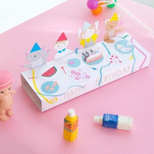 Cute Cartoon Animal 3D Folding Happy Birthday Greeting Card with Envelope Kids Party Decoration