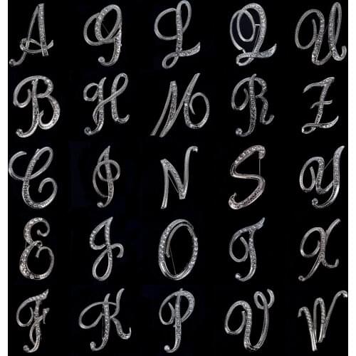 Fashion Creative Unisex Crystal English 26 Letters Design Brooches Pins Rhinestone Alphabetical Letter Brooch Gifts