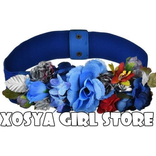 Fashion Women Elastic Wide Corset Belt For Women Glass Crystal Ceinture Ladies Thin Flower inlaid Belt Waist Girdle BW01