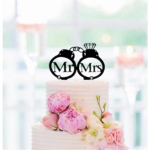 Mr and Mrs inside handcuffs wedding cake topper - police cake topper wedding cake decorating accessory