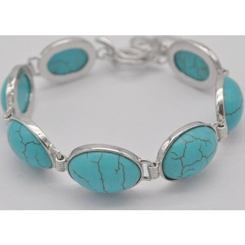 Natural Stone Green Howlite Bracelet Jewelry For Women Oval CAB Cabochon Beads Chain Bracelet H884