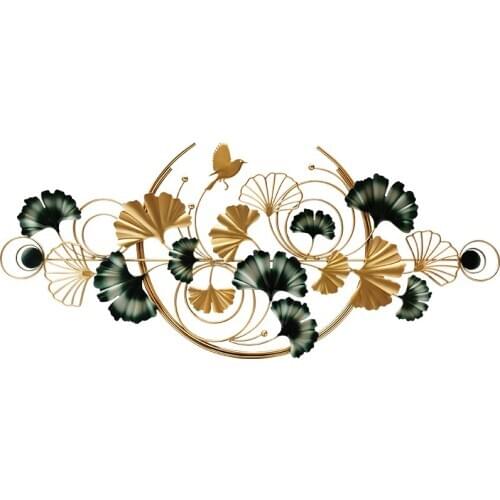 New Chinese Ginkgo leaf pendant living room sofa TV background wall decoration modern bedroom metal iron art hanging sticher