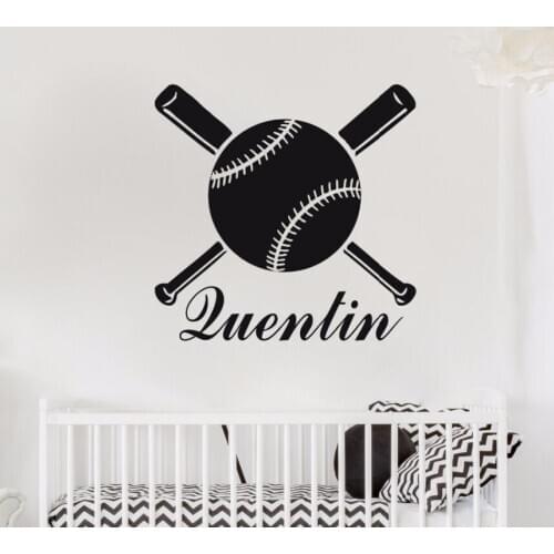 Personalized Wall Decals Vinyl Custom Name Baseball Bat Vinyl Wall Sticker Baby Nursery Decor Baseball Sports Wall Mural AY386