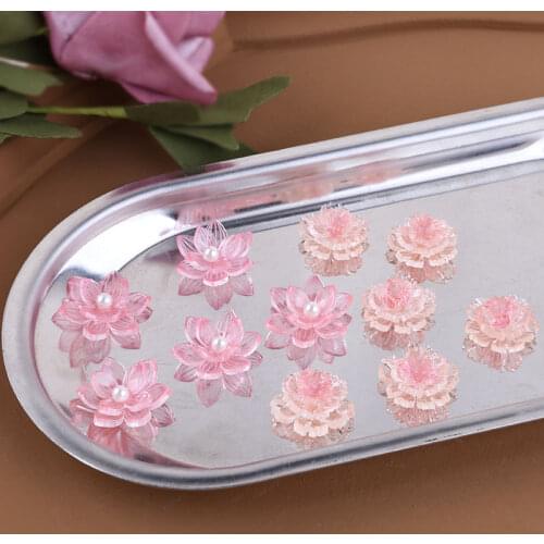 Pink girl heart Pearl lotus five petal flower resin patch DIY handmade jewelry earrings nail hair accessories materials 6pcs