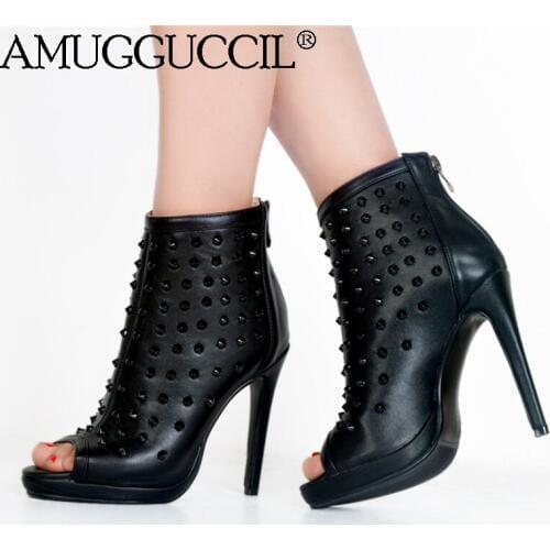Customize 2020 Plus Big Size 35-52 Black Zip Rivets Fashion Sexy High Heel Party Females Lady Sandal Women Summer Boots X1990