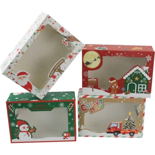 4Pcs Doughnut and Cookie Gift Boxes; Rectangle with Clear Window; White Ppaer Board Christmas Designs