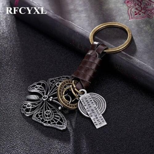 Beautiful butterfly suspension pendant metal leather Key Chains Rings Metal Holder For Car Keyrings KeyChains For Man Women Gift