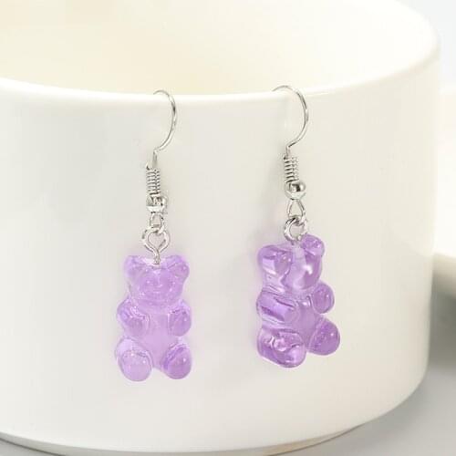 Hot originality statement Handmade Gummy Bear Earrings For Girl Cute Colorful Transparent Cartoon Bear Drop Earring Fashion Jewe