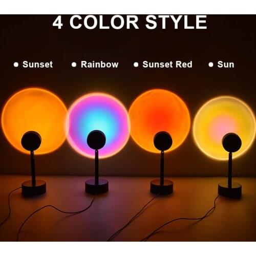 Sunset Projection Night Light Live Broadcast Background Galaxy Projector Atmosphere Rainbow Lamp Decoration gif beside table usb