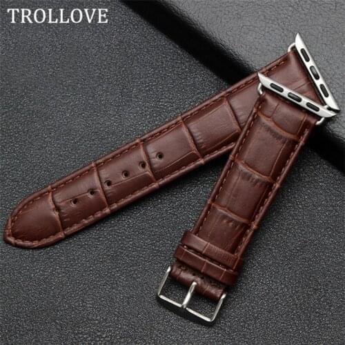 TROLLOVE Leather Pattern Replacement Strap For Apple Watch 40MM 44MM Watchbands Wrist Band Series 4 With Adapter