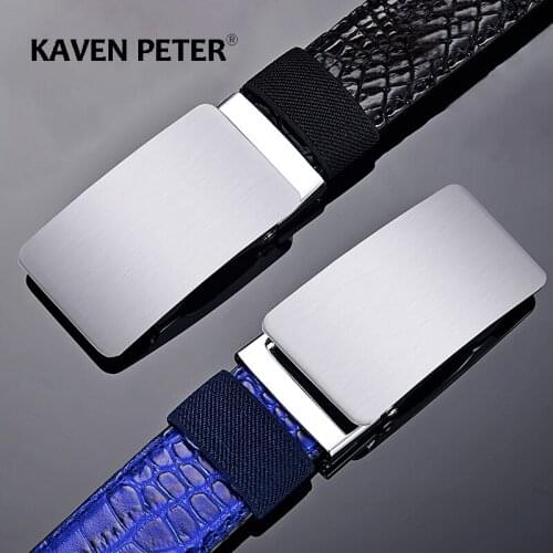 Belts For Automatic Buckle Crocodile Pattern Without Tooth Strap Mens Jeans High Quality Waist Male Genuine Leather