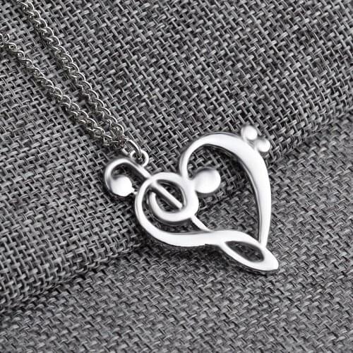 Lucky Love Heart Singer Logo Hollow Zircon Music Symbol Pendant Necklace Love Woman Mother Girl Gift Wedding blessing Jewelry