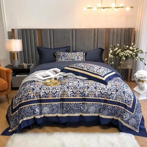 Navy Printed Colorful Bedding Set Ultra Soft Egyptian Cotton Queen King size 4Pcs Duvet Cover Set Bed Sheet Pillowcase Easy Care