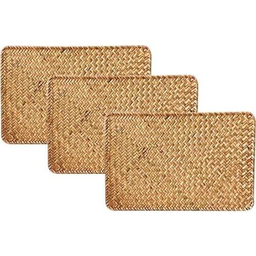 Pack of 3, Natural Seagrass Place Mat, 17.7inch x 12inch, Hand-Woven Rectangular Rattan Placemats