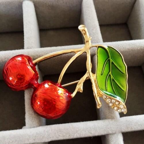 Cherry Shape Plant Brooches Enamel Fashion Pins For Birthday Gifts