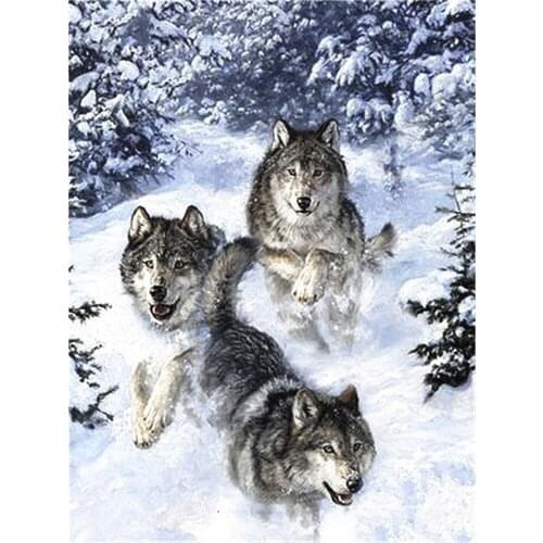 Wolf Animals Winter Pre-Printed 11CT Cross Stitch DIY Embroidery Complete Kit DMC Threads Hobby Painting Handiwork Counted