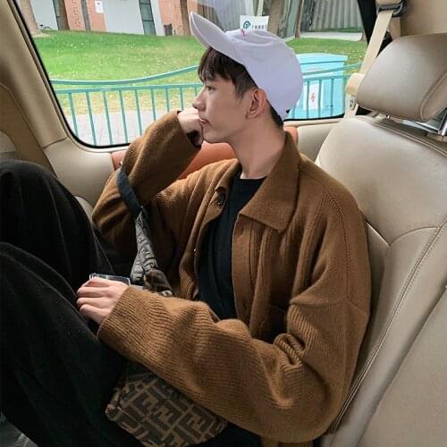 Couple style knit sweater, pocket decoration, pure color autumn and winter sweater jacket, mens lazy style lapel cardigan