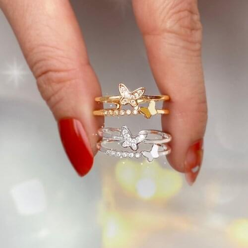 KISSWIFE NEW Cute Butterfly Heart Crystal Rings For Women Girls Adjustable Open Golden Rings 2021 Trend Fashion Jewelry Gifts