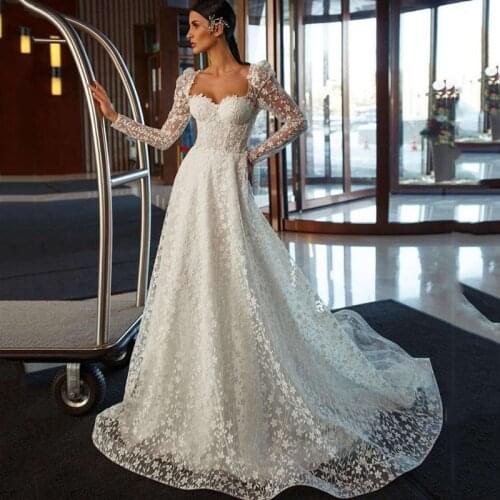 Eightree Vestido de Noiva Renda Lace Wedding Dresses 2021 Long Sleeve Bride Dress Women A Line Sweetheart Korea Wedding Gowns