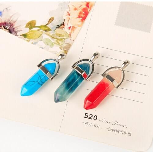 1PC Fashion natural stones and minerals two pointed crystal points rose quartz Amethyst home decoration necklace party DIY gift