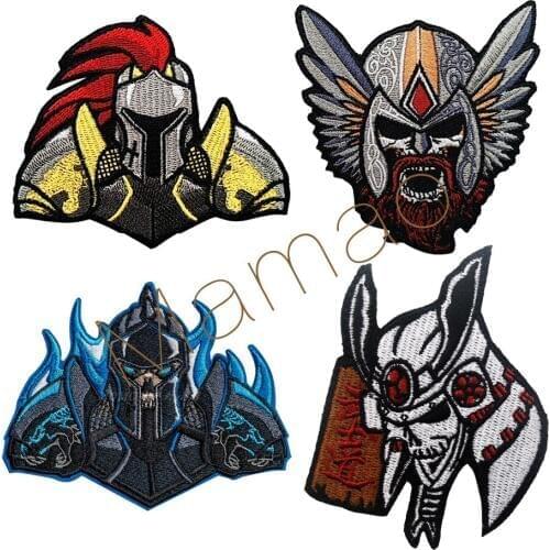 3D Embroidery Helmet Japan Bushido Dark Knight Warrior Patch Dragon Knight Armor DIY Clothing Cloth Stickers Armband 1PC