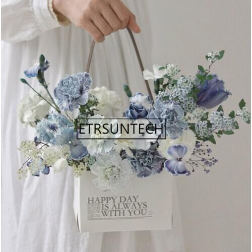 100pcs Portable Foldable Flower Box Paper Packing Bag Florist Fresh Flower Carrier Bag Handmade Bouquet Basket Wedding Gift
