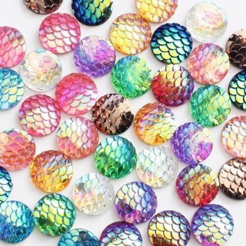 12mm Resin Round Scale Colorful Flat Back Mermaid Cabochons DIY Accessories 20pcs/lot K05401