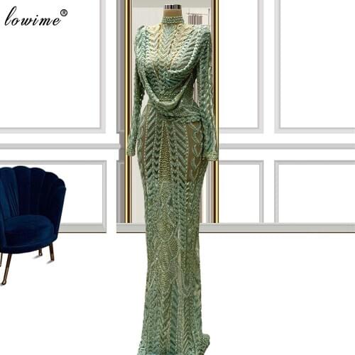 2 Designs Green Celebrity Dresses 2021 Long Sleeves Formal Evening Dresses For Women Party Night Muslim Prom Dresses Vestidos