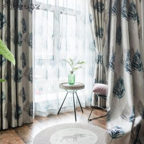 2021 Modern American Country Leaf Printing Curtain Finished Custom Blackout Curtains for Living Dining Room Bedroom