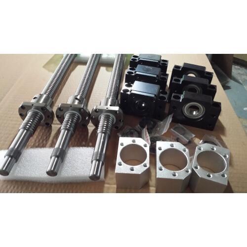3 sets RM2005-L1250mm/750mm/350mm ball screw+3 BK15/BF15+3 DSG20H nut holder+3 pcs. SRJ30C- 14 * 12 mm Coupling