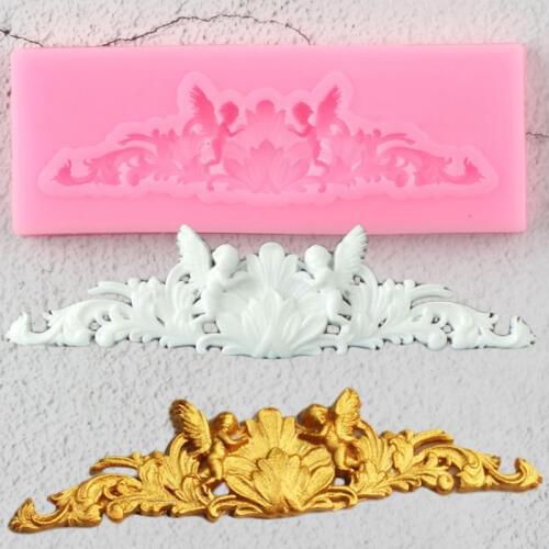 3D Angel Baby Silicone Molds Baroque Scroll Relief Cake Border Fondant Mold Cake Decorating Tools Candy Chocolate Gumpaste Mould