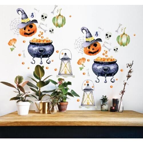 6pcs Halloween Witch Wall Sticker Medicine Pot Wall Sticker Halloween Pumpkin Creative Home Decoration Wall Sticker