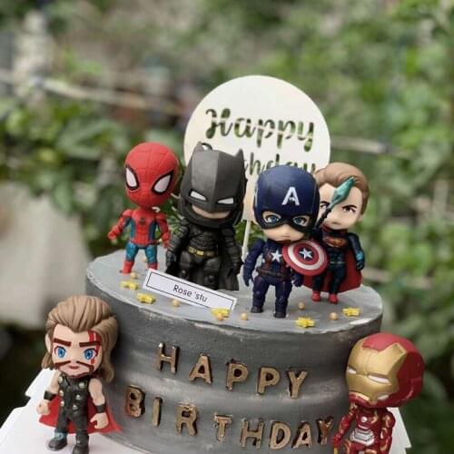 6pcs/lot Kid Favor Avengers Birthday Party Avengers Cake decoration Plastic Spiderman Superhero Iron Man Captain America Decor