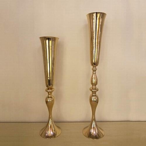 6PCS/Lot Flowers Vase Wedding Table Centerpiece Event Road Lead Gold Metal Holders Party Decoration