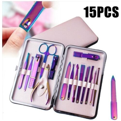 7/15pcs New Rainbow Manicure Stainless Steel Nail Clippers Pedicure Set Portable Travel Hygiene Kit Nail Art Tool Set A98673