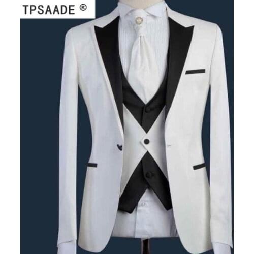 White Black Fashion Terno Masculino Tailor-Made Wedding Prom Party Formal Slim Fit Men Suits (Coat Pant Vest Tie)