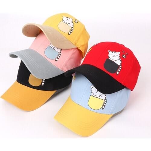 Kids Peaked Cap Cute Cat Fashion Children Baseball Caps Color Matching Toddler Hat Lovely Cartoon Boys Girl Snapback Hats Visors