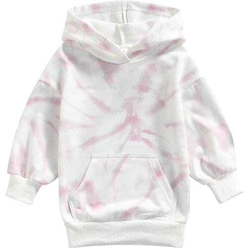 Pudcoco Children Tie-dye Hooded Sweatshirt Girls Loose Fit Long Sleeve Pullover with Front Pocket